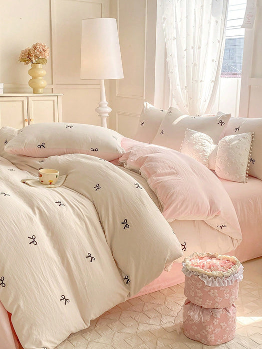 Shein Juego de ropa de cama de poliéster estampado de 3 piezas con diseño de lazos - Quierox - Tienda Online