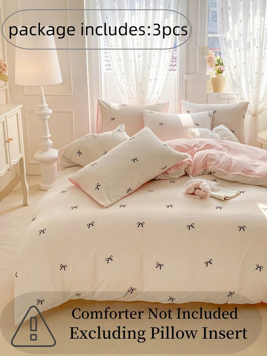 Shein Juego de ropa de cama de poliéster estampado de 3 piezas con diseño de lazos - Quierox - Tienda Online