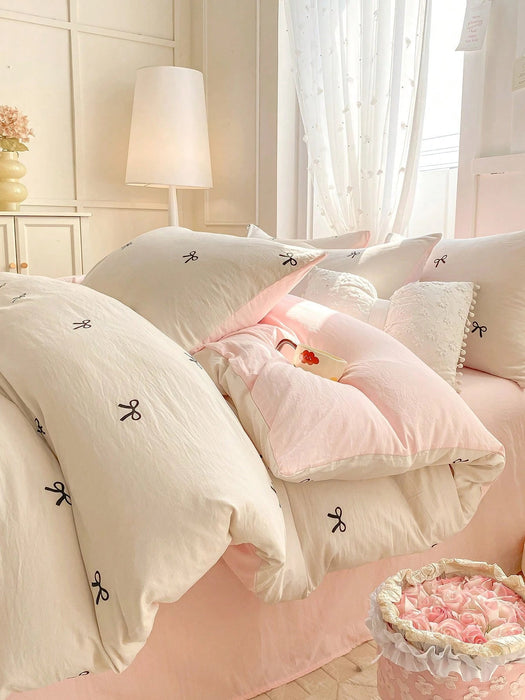 Shein Juego de ropa de cama de poliéster estampado de 3 piezas con diseño de lazos - Quierox - Tienda Online