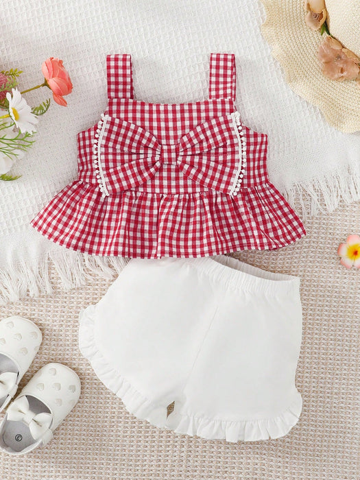 SHEIN Kids - Top de tirantes peplum con lazo delantero y pantalones cortos con volantes - Quierox - Tienda Online