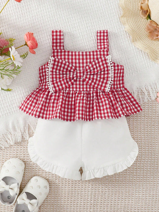 SHEIN Kids - Top de tirantes peplum con lazo delantero y pantalones cortos con volantes - Quierox - Tienda Online