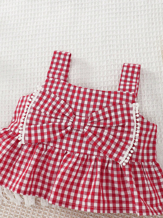 SHEIN Kids - Top de tirantes peplum con lazo delantero y pantalones cortos con volantes - Quierox - Tienda Online