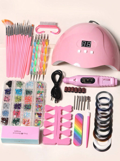 Shein Kit básico de manicura LULAA de 46 piezas con lámpara de secado, taladro, diamantes de imitación, cepillo para polvo, limas - Quierox - Tienda Online