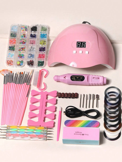Shein Kit básico de manicura LULAA de 46 piezas con lámpara de secado, taladro, diamantes de imitación, cepillo para polvo, limas - Quierox - Tienda Online