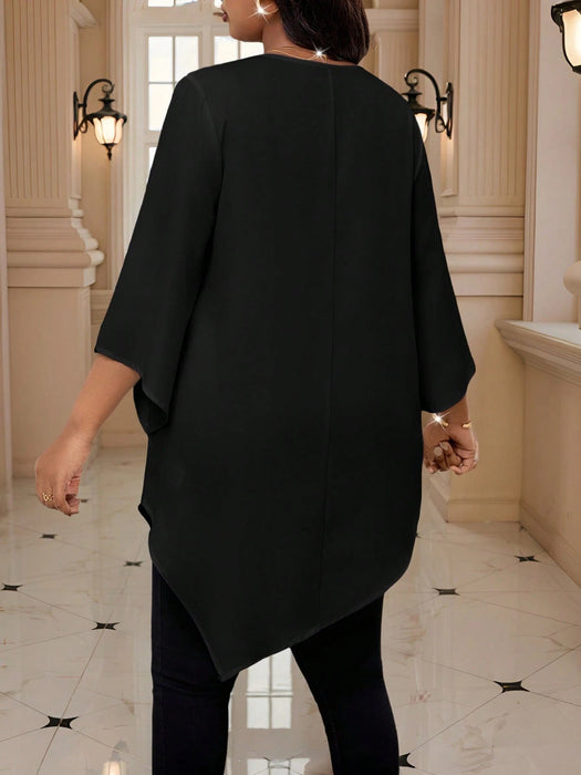 SHEIN Lady Blusa elegante de talla grande para mujer, holgada y bajo asimétrico - Quierox - Tienda Online