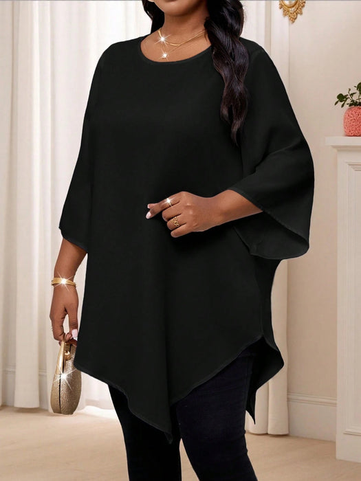 SHEIN Lady Blusa elegante de talla grande para mujer, holgada y bajo asimétrico - Quierox - Tienda Online
