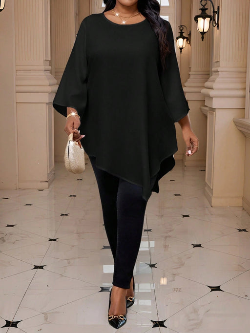 SHEIN Lady Blusa elegante de talla grande para mujer, holgada y bajo asimétrico - Quierox - Tienda Online