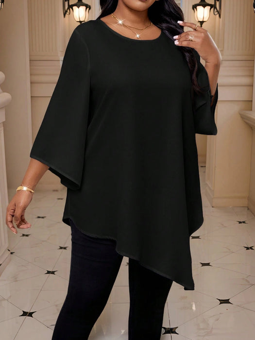 SHEIN Lady Blusa elegante de talla grande para mujer, holgada y bajo asimétrico - Quierox - Tienda Online