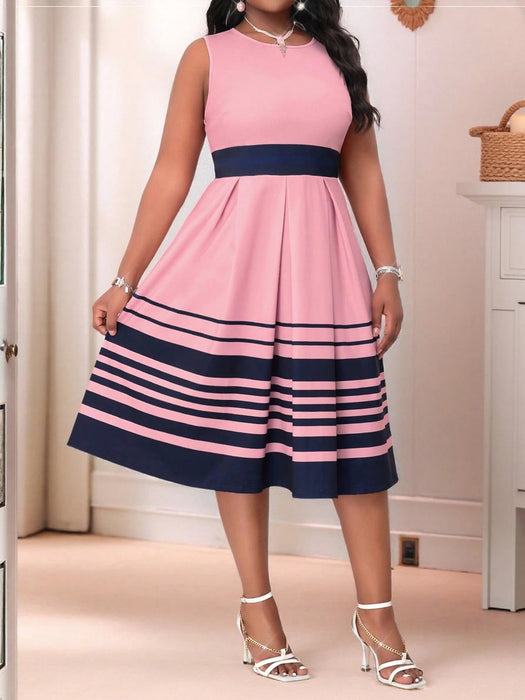 SHEIN Lady Elegante vestido a rayas azul oscuro y Chaqueta con estampado geométrico - Quierox - Tienda Online