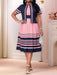 SHEIN Lady Elegante vestido a rayas azul oscuro y Chaqueta con estampado geométrico - Quierox - Tienda Online