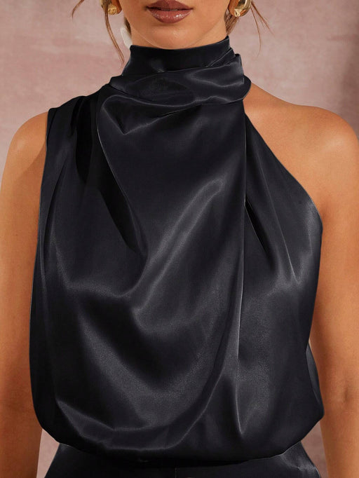 SHEIN L'Amorae Mono de satén con cuello simulado asimétrico y frente drapeado - Quierox - Tienda Online