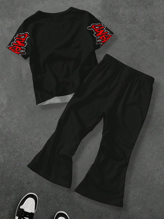SHEIN Leap Crew Conjunto de 2 piezas de camiseta de manga corta y pantalones - Quierox - Tienda Online