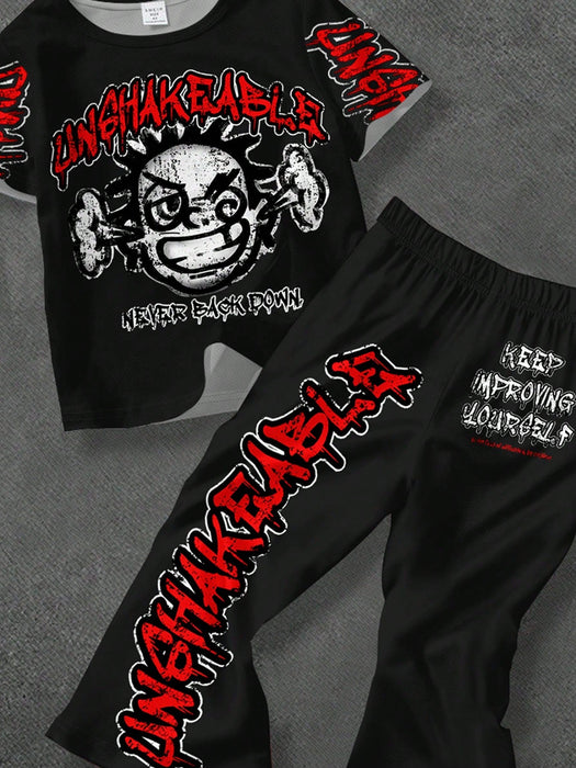 SHEIN Leap Crew Conjunto de 2 piezas de camiseta de manga corta y pantalones - Quierox - Tienda Online