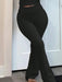 SHEIN Leggings básicos acampanados negros con cintura plegable para mujer - Quierox - Tienda Online