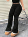 SHEIN Leggings básicos acampanados negros con cintura plegable para mujer - Quierox - Tienda Online