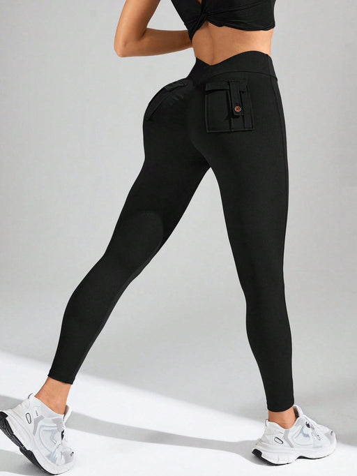 Shein Leggings deportivos de cintura alta asimétricos de color liso para mujer - Quierox - Tienda Online