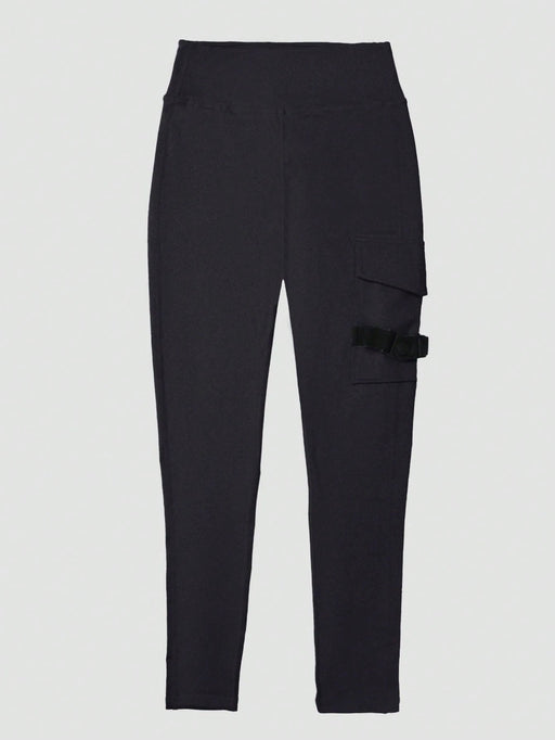 Shein Leggings deportivos estilo años 20 con cintura alta elástica, bolsillo con solapa - Quierox - Tienda Online