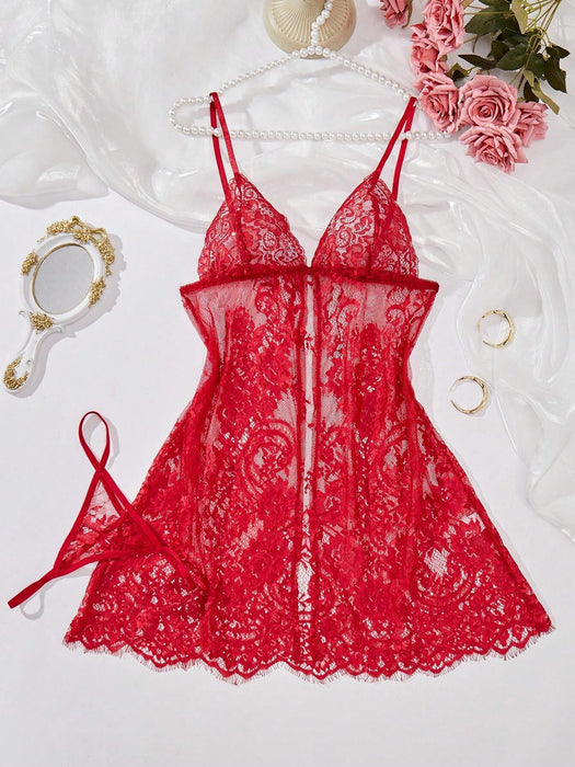 SHEIN Lencería sexy para mujer, babydoll de encaje, camisón push-up con dobladillo - Quierox - Tienda Online