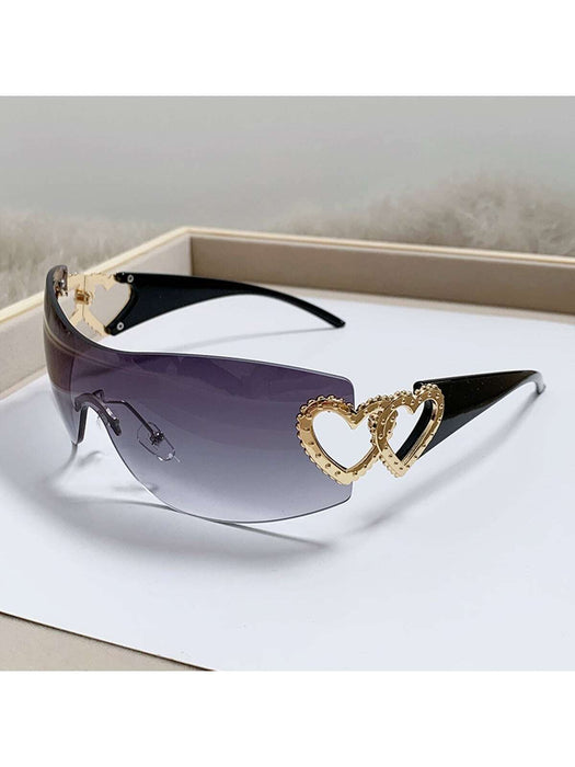 Shein Lentes sin marco gafas de sol moda con doble forma de corazón - Quierox - Tienda Online
