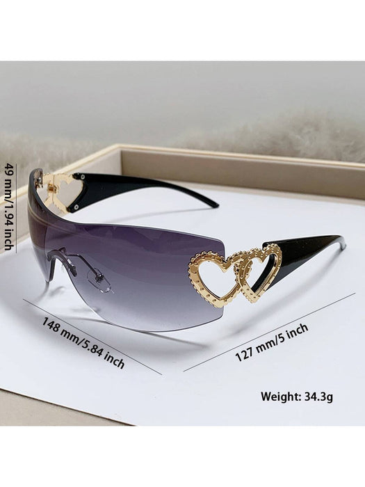 Shein Lentes sin marco gafas de sol moda con doble forma de corazón - Quierox - Tienda Online