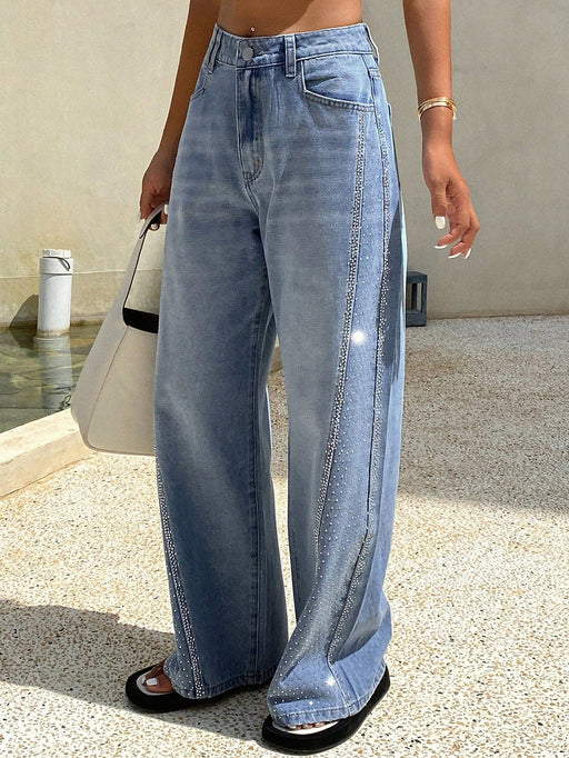 SHEIN Livesso Jeans casuales de pierna ancha, corte amplio - Quierox - Tienda Online