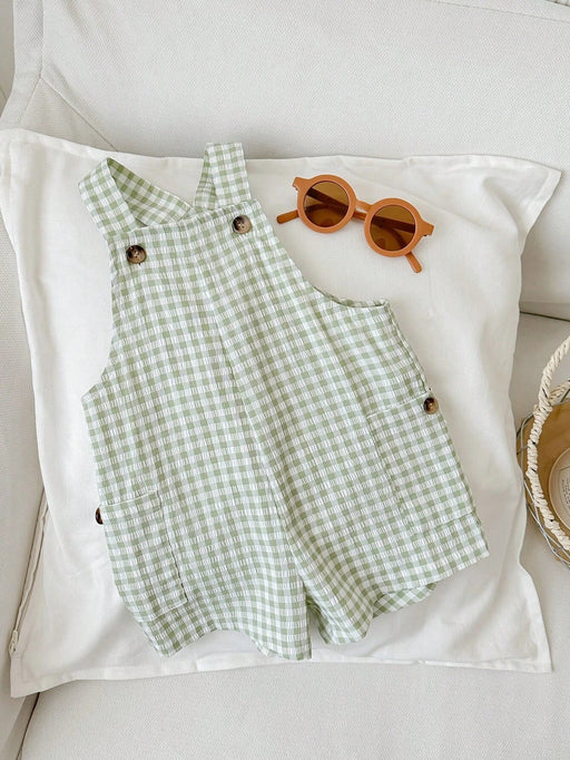 SHEIN LMoss Kids Peto de bebé niño de verano con estampado a cuadros - Quierox - Tienda Online