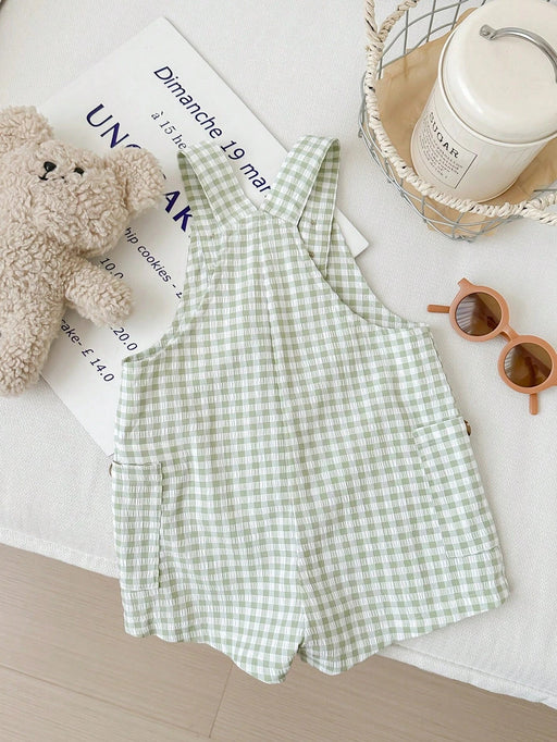 SHEIN LMoss Kids Peto de bebé niño de verano con estampado a cuadros - Quierox - Tienda Online