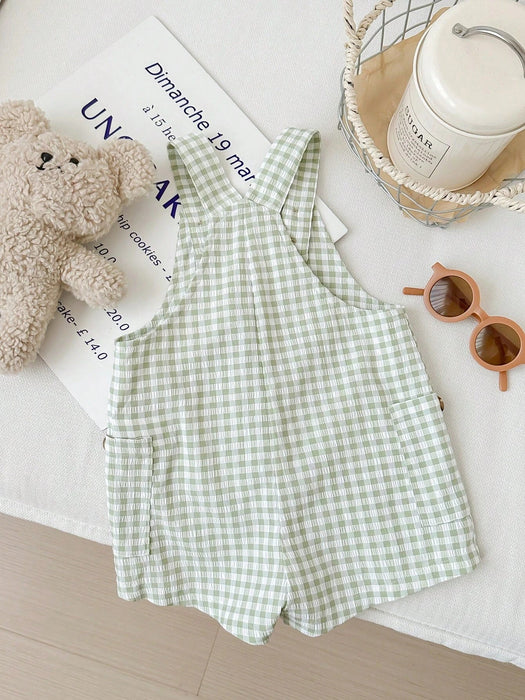 SHEIN LMoss Kids Peto de bebé niño de verano con estampado a cuadros - Quierox - Tienda Online
