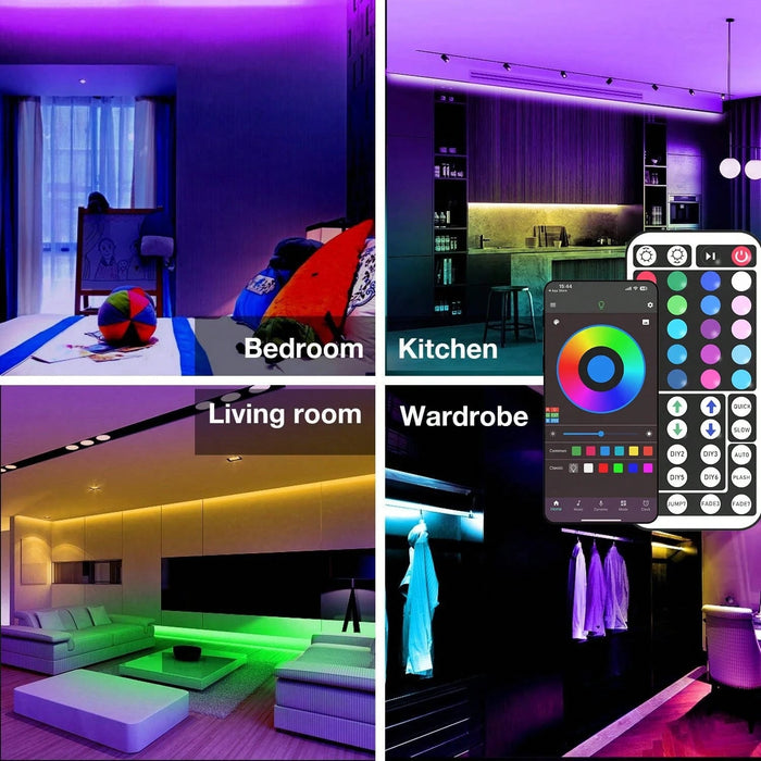 Shein Luces de tira LED USB con control remoto de 44 teclas y control de aplicación 15m/50ft - Quierox - Tienda Online