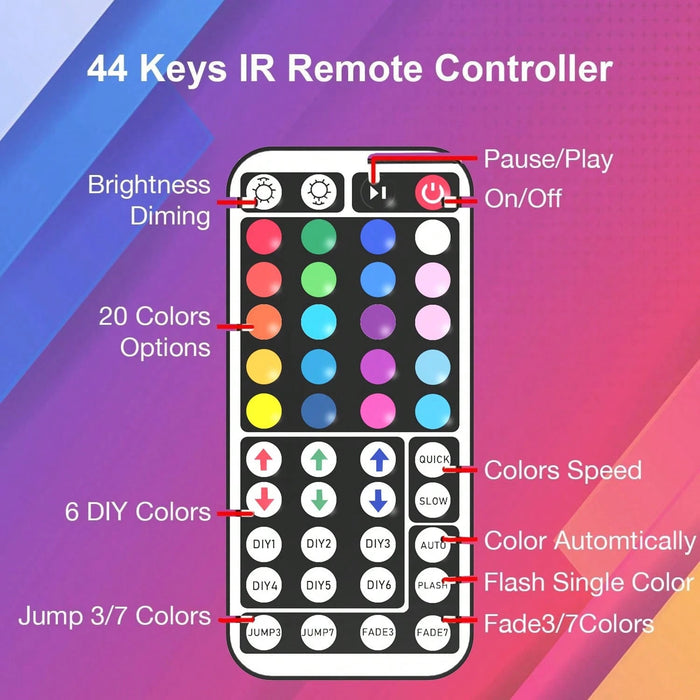 Shein Luces de tira LED USB con control remoto de 44 teclas y control de aplicación 15m/50ft - Quierox - Tienda Online