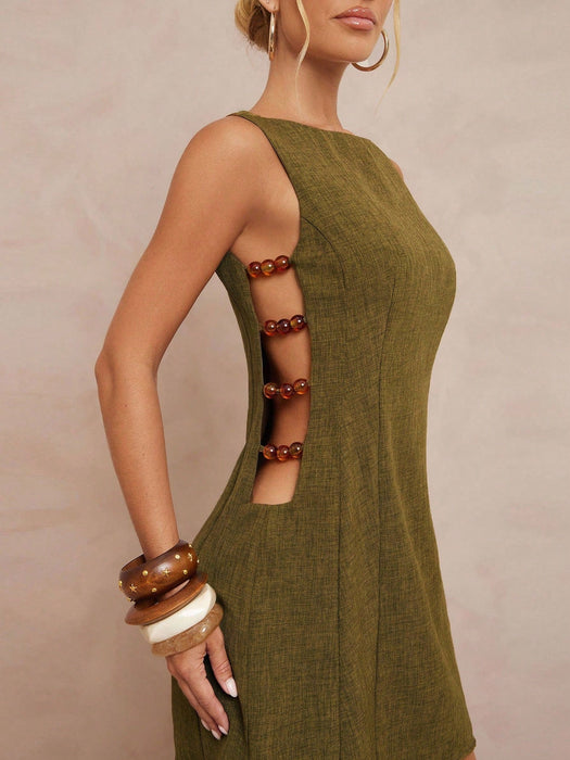 SHEIN Lumalex Vestido mini de línea A con cuello en V sin mangas - Quierox - Tienda Online
