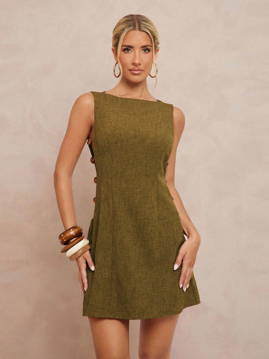 SHEIN Lumalex Vestido mini de línea A con cuello en V sin mangas - Quierox - Tienda Online
