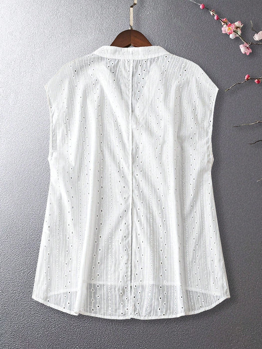 SHEIN LUNE Blusa sin mangas de talla grande con apliques florales en 3D y escote - Quierox - Tienda Online
