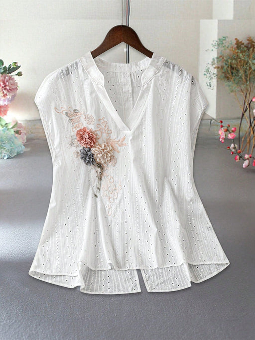 SHEIN LUNE Blusa sin mangas de talla grande con apliques florales en 3D y escote - Quierox - Tienda Online