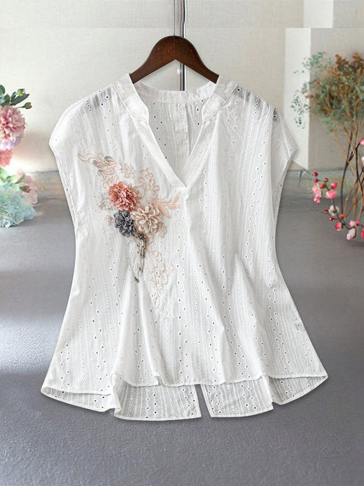 SHEIN LUNE Blusa sin mangas de talla grande con apliques florales en 3D y escote - Quierox - Tienda Online