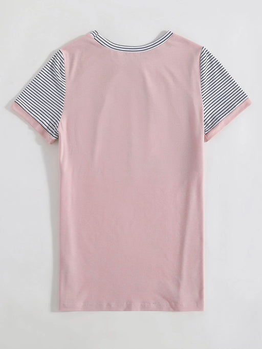 SHEIN LUNE Camiseta a rayas y estampado de leopardo con bloques de color - Quierox - Tienda Online