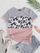 SHEIN LUNE Camiseta a rayas y estampado de leopardo con bloques de color - Quierox - Tienda Online