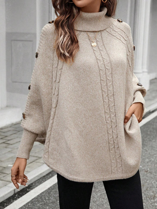SHEIN LUNE Jersey holgado informal de mujer con cuello alto con botones decorativos - Quierox - Tienda Online
