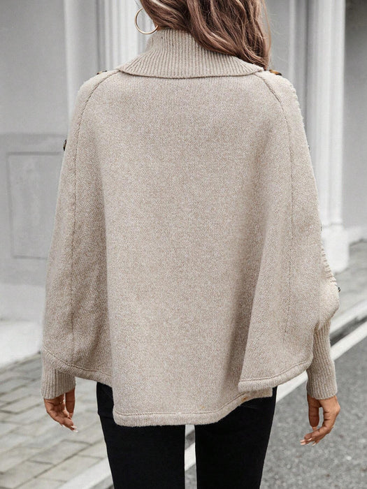 SHEIN LUNE Jersey holgado informal de mujer con cuello alto con botones decorativos - Quierox - Tienda Online