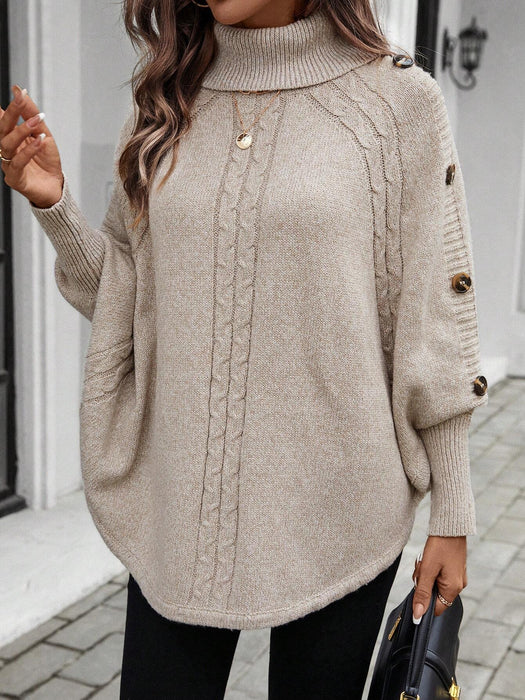 SHEIN LUNE Jersey holgado informal de mujer con cuello alto con botones decorativos - Quierox - Tienda Online