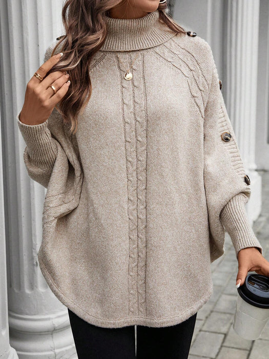 SHEIN LUNE Jersey holgado informal de mujer con cuello alto con botones decorativos - Quierox - Tienda Online