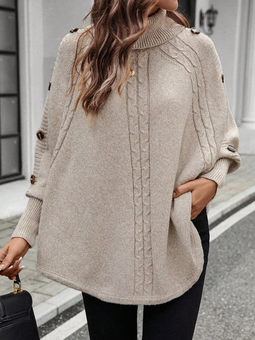 SHEIN LUNE Jersey holgado informal de mujer con cuello alto con botones decorativos - Quierox - Tienda Online