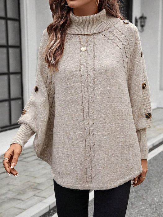 SHEIN LUNE Jersey holgado informal de mujer con cuello alto con botones decorativos - Quierox - Tienda Online