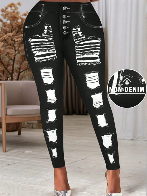 SHEIN LUNE Pantalones ajustados de mezclilla con efecto desgastado - Quierox - Tienda Online