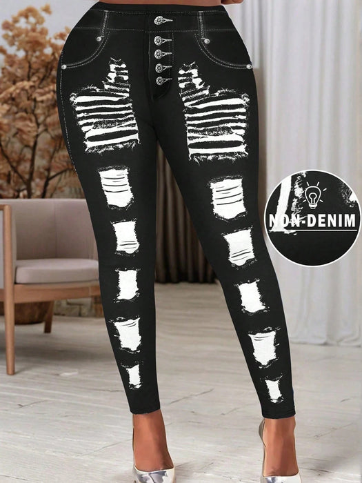SHEIN LUNE Pantalones ajustados de mezclilla con efecto desgastado - Quierox - Tienda Online