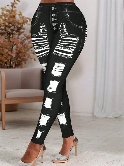 SHEIN LUNE Pantalones ajustados de mezclilla con efecto desgastado - Quierox - Tienda Online