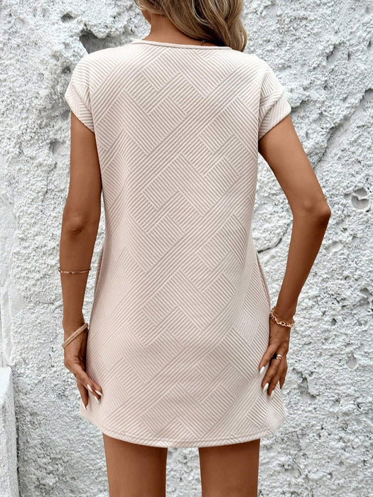 SHEIN LUNE Vestido de verano con cuello redondo mangas caídas bolsillos y tejido jacquard texturizado - Quierox - Tienda Online