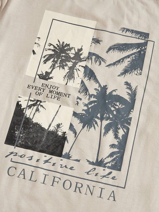 SHEIN Manfinity BRENVOR Hombres Camiseta algodón con estampado de árbol de coco y slogan - Quierox - Tienda Online