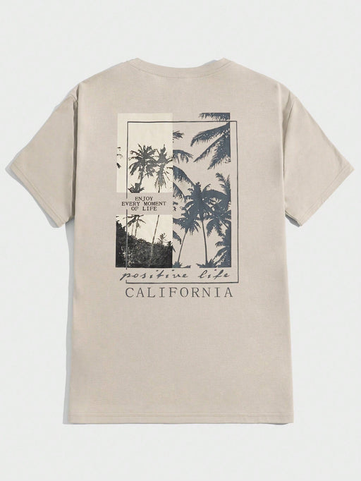 SHEIN Manfinity BRENVOR Hombres Camiseta algodón con estampado de árbol de coco y slogan - Quierox - Tienda Online