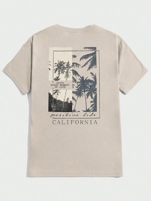 SHEIN Manfinity BRENVOR Hombres Camiseta algodón con estampado de árbol de coco y slogan - Quierox - Tienda Online